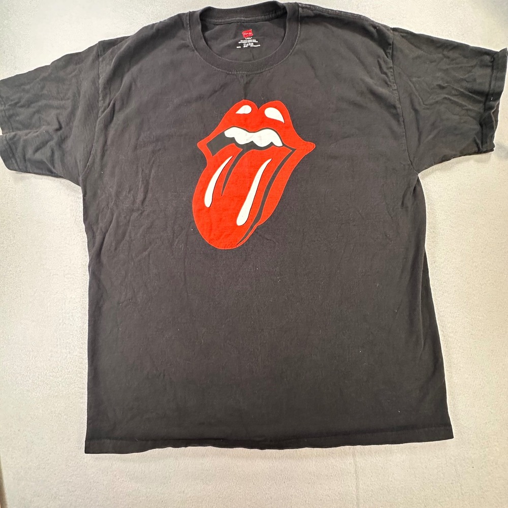 The Rolling Stones Tongue Logo Graphic T-Shirt Mens Large Black Hanes Cotton